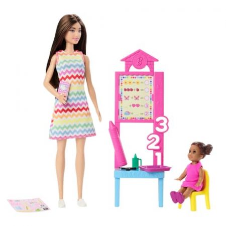 Deal Alert: Barbie Teacher with Brunette Fashion Doll with Printed Dress, 1 Toddler Doll, & Teaching Accessories — only $11.99 (reg $21.59)