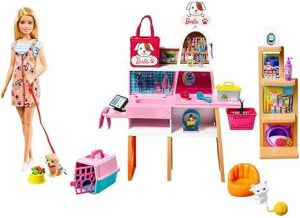 Barbie Doll & Playset, Pet Boutique with 4 Pets, Color-Change Grooming Feature & 20+ Themed Accessories