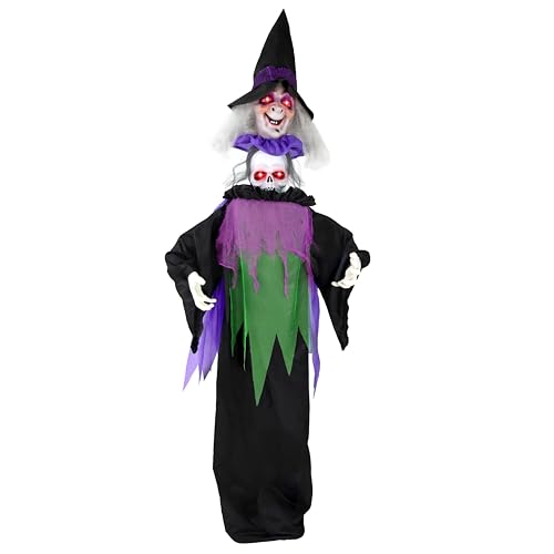 Haunted Hill Farm Lifesize Animatronic Scary Talking Witch with Touch Activated Lights and Sound, Battery-Operated Indoor or Covered Outdoor Halloween Decoration