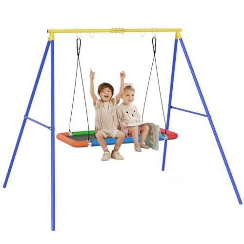 Sedeke 60" Platform Swing Set, Waterproof Flying Swing Seat, 720lbs Weight Capacity, with Adjustable Hanging Straps, Swing Sets for Backyard, for Indoor and Outdoor Playground