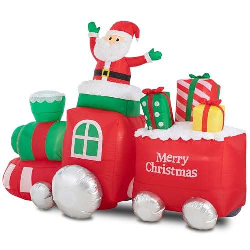 Glitzhome 8ft Christmas Inflatable Decoration Xmas Santa on Red Truck Built-in Lights Outdoor & Indoor Holiday Yard Decor Blow Up Festival Decor (Multicolor)