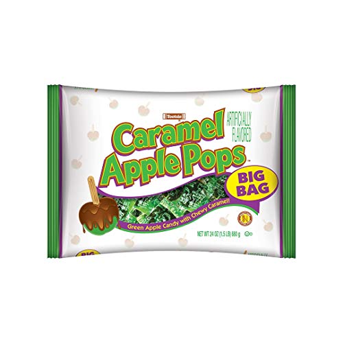 Tootsie Roll Caramel Apple Pops - Individually Wrapped Caramel Covered Green Apple Candy Lollipops - Bulk Peanut Free, Gluten Free Candy - 24 Count (Pack of 1)