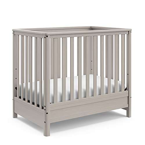 Motherly Storkcraft 5-in-1 Convertible Mini Crib with 2.75'' Bonus Thick Mattress with Water-Resistant Cover - Converts to Twin-Size Bed, Non-Toxic Finish, Brushed Fog