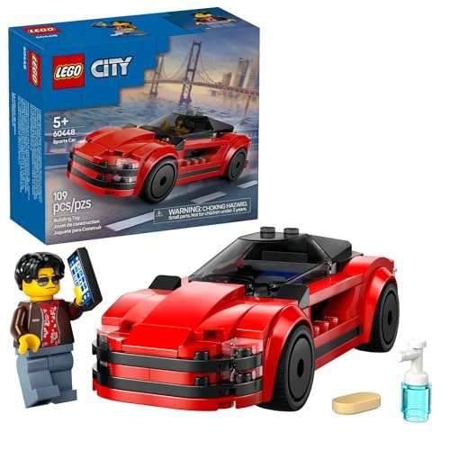LEGO City Red Sports Car Toy - Building Toy for Kids, Boys and Girls, Ages 5+ - Educational Gift for Birthdays and Holidays - Includes Driver Minifigure and Other Accessories - 60448