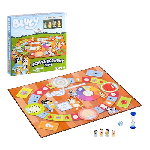 Bluey Scavenger Hunt Board Game, Cooperative Play with 4 Exclusive Mini-Figures, Learning Toys for 5+ Year Old, Fun Toy Token Collecting Game