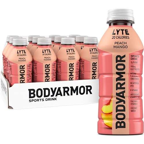 BODYARMOR LYTE Sports Drink Low-Calorie Sports Beverage, Peach Mango, Coconut Water Hydration, Natural Flavors With Vitamins, Potassium-Packed Electrolytes, Perfect For Athletes, 16 Fl Oz (Pack of 12) (Peach, 16 Ounce (Pack of 12))