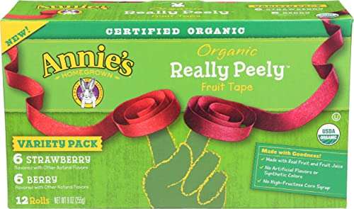Annie's Homegrown Organic Really Peely Fruit Tape Snack, Strawberry & Berry Flavor, Gluten Free & Non-GMO, Variety Pack, 12 Rolls, 9 Ounce (Pack of 6)