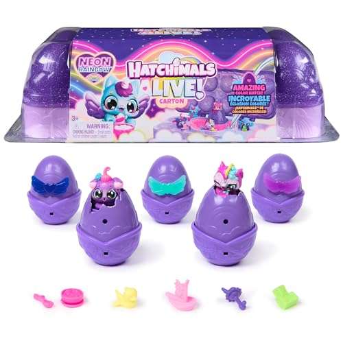 Hatchimals Alive, Neon Rainbow Egg Carton Toy with 5 Mini Figures in Color Reveal Eggs & 11 Accessories, Gifts & Stocking Stuffers for Girls & Boys Ages 3 & up