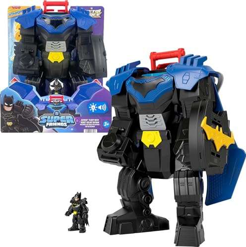 Fisher-Price Imaginext DC Super Friends, Batman Flight Mech with Lights, Sounds Motion & 3-inch Action Figure, 14.5-inch Toy Includes Launcher & Discs