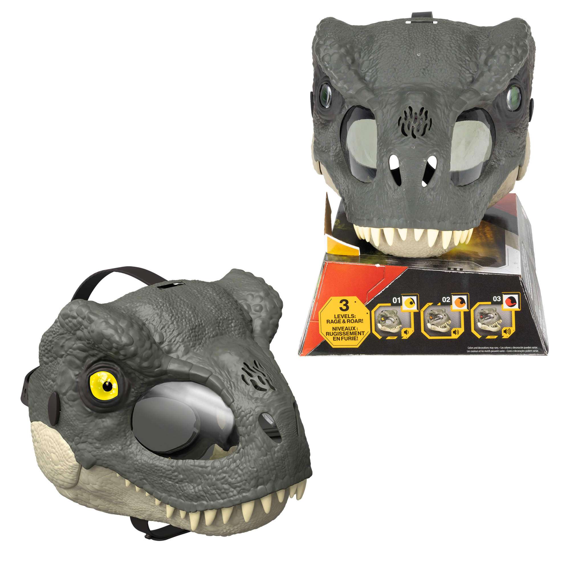 Jurassic World Rebirth T Rex Rage N Roar Mask LED Light Up Eyes Feature 3 Level Effects