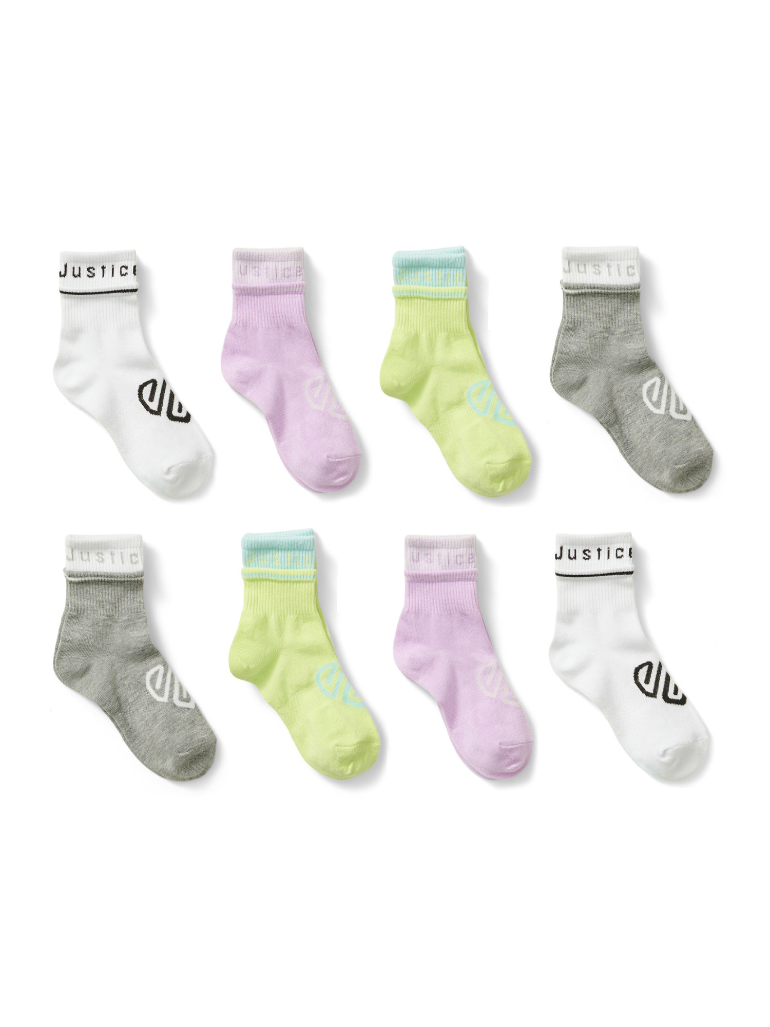 Justice Girls Mid Crew Socks 8 Pack Sizes M L
