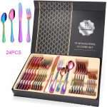 Deal Alert: Colorful Silverware Set 24 Piece Stainless Steel Rainbow Flatware Set Iridescent Cutlery Utensils Set